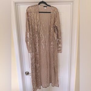 Long rose gold mesh sequin duster